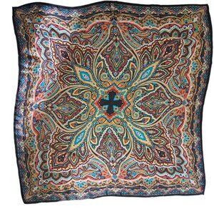 100% SILK paisley pattern scarf head cover neck scarf square coastal shabby chic